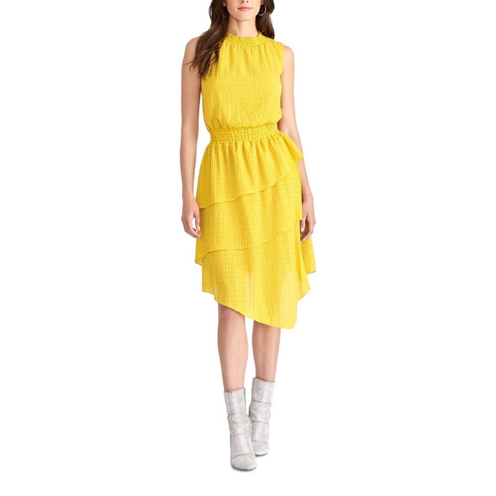 Rachel Roy Asymmetrical Yellow Tiered Dress